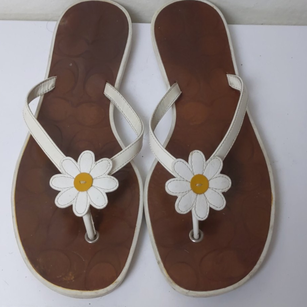 Coach White Sunflower Sandals